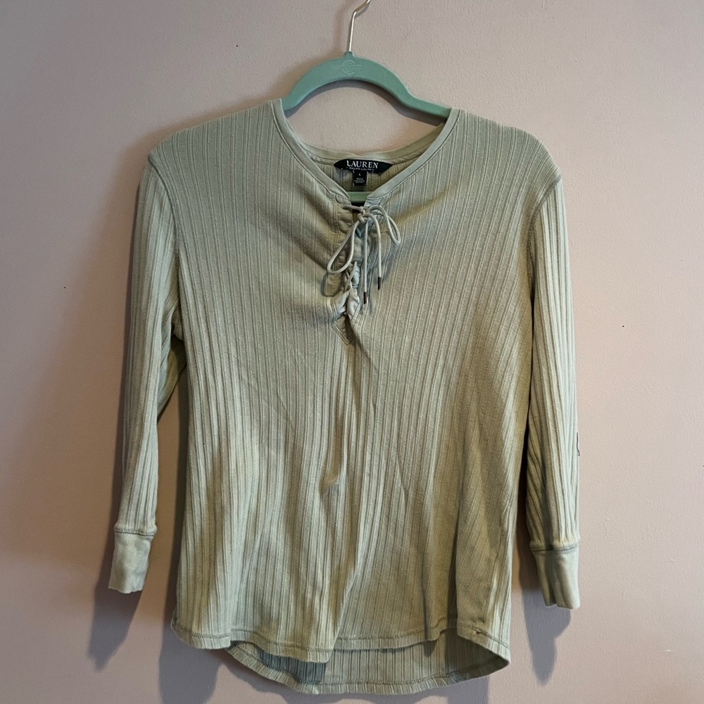 Lauren by Ralph Lauren Green Tie Long Sleeve Sweater Size L